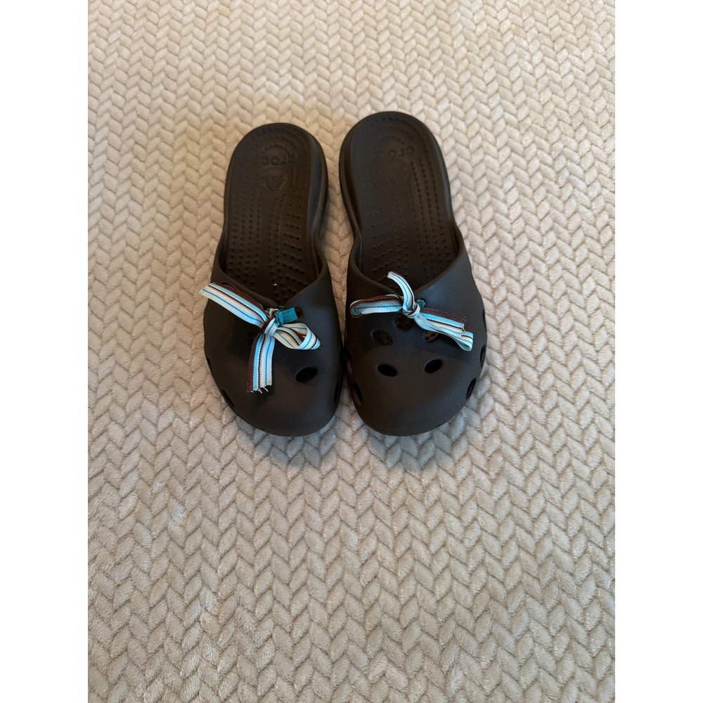 Crocs Malindi Brown Ballet Flat Slip On Shoes with Striped Bow Womens 7